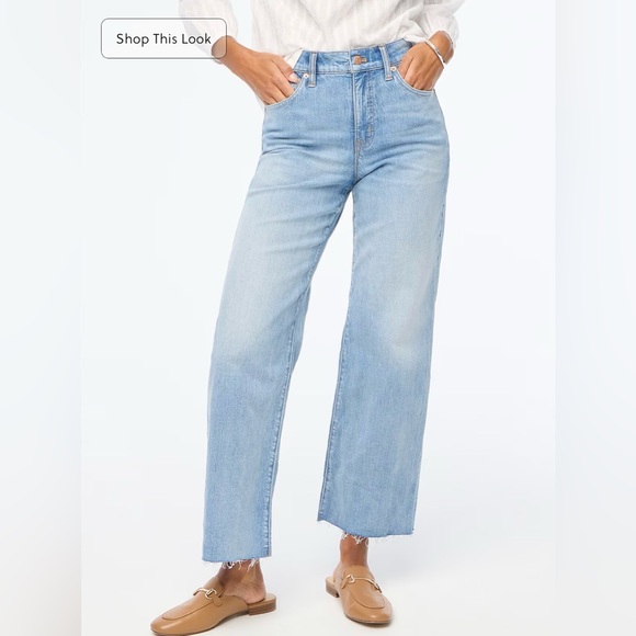 J. Crew Denim - J.Crew Women’s Blue Wash Wide Leg Cropped Jeans with Raw Hem - size 33